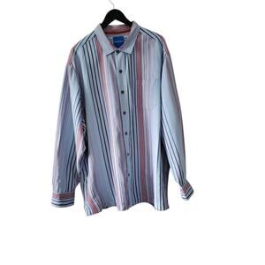 Tommy Bahama Mens Striped Silk Blend Button Front Long Sleeve Shirt 2X